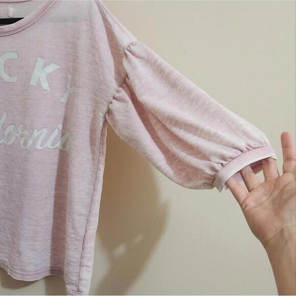 Lucky Brand Pink Oversize 3/4 Sleeve Asymmetrical graphic top size M - Picture 3 of 8